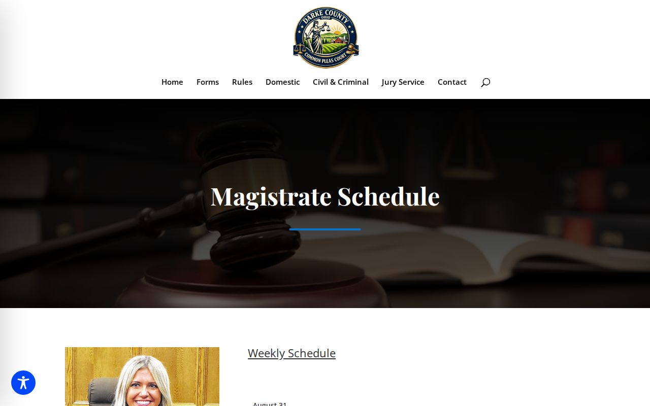 Darke County court schedule Magistrate hearing date time and setting fields