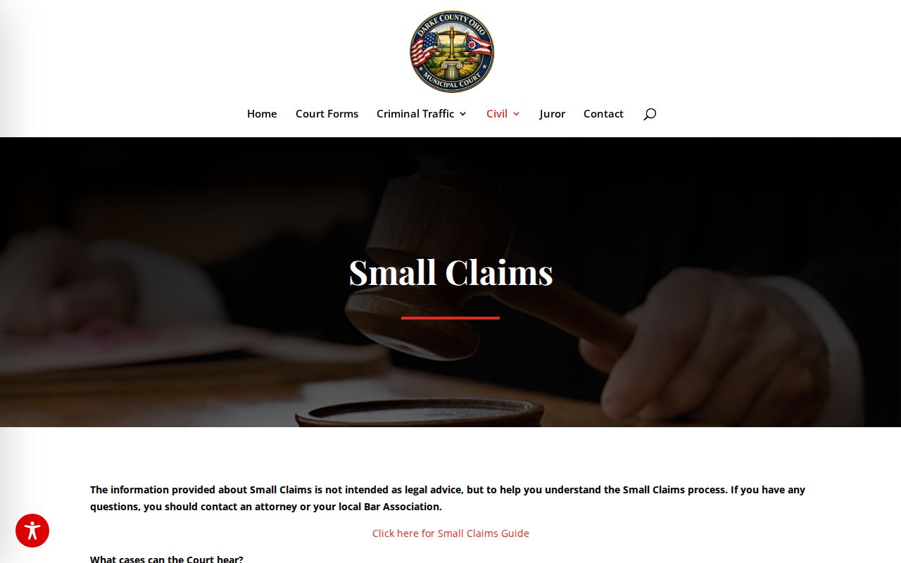 Darke County civil court docket small claims filing tiers and forms