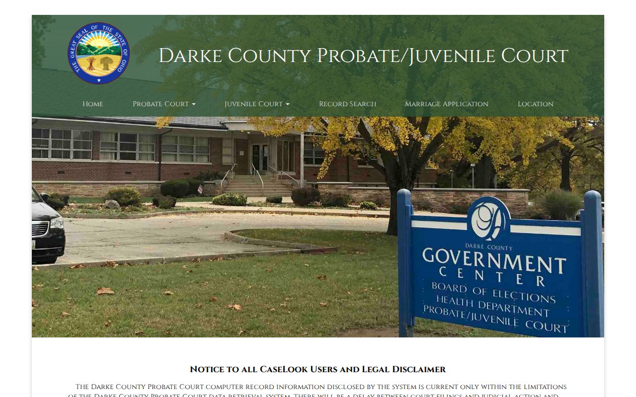 Darke County probate case search disclaimer screen