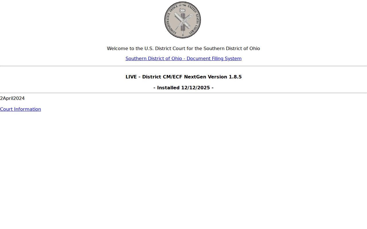 Darke County case search Southern Ohio CM ECF interface